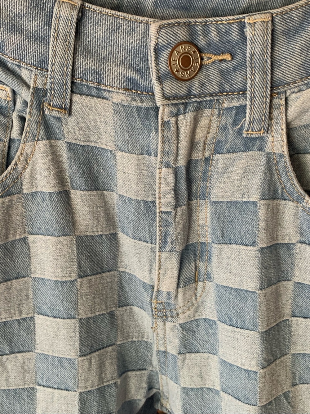 Light Blue Checkered Denim Jeans Jacket - Women's